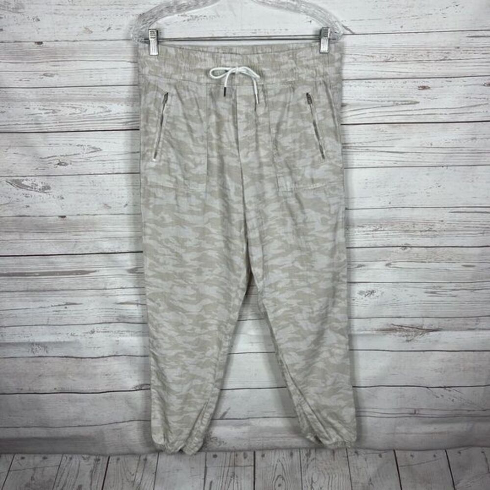 Athleta Women’s Cabo Tide Linen Jogger Size 12 Neutral Camo Zip Pockets